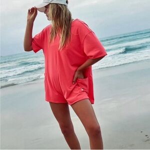 Free People Movement Hot Shot Tee Romper In Electric Sunset Sz XS Oversized